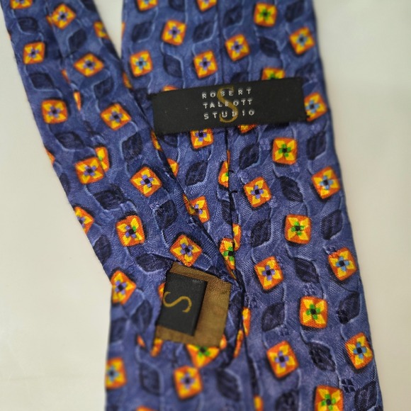 Robert Talbott Studio Silk Necktie Blue Geometric Floral Pattern Men Made In USA - Picture 4 of 7